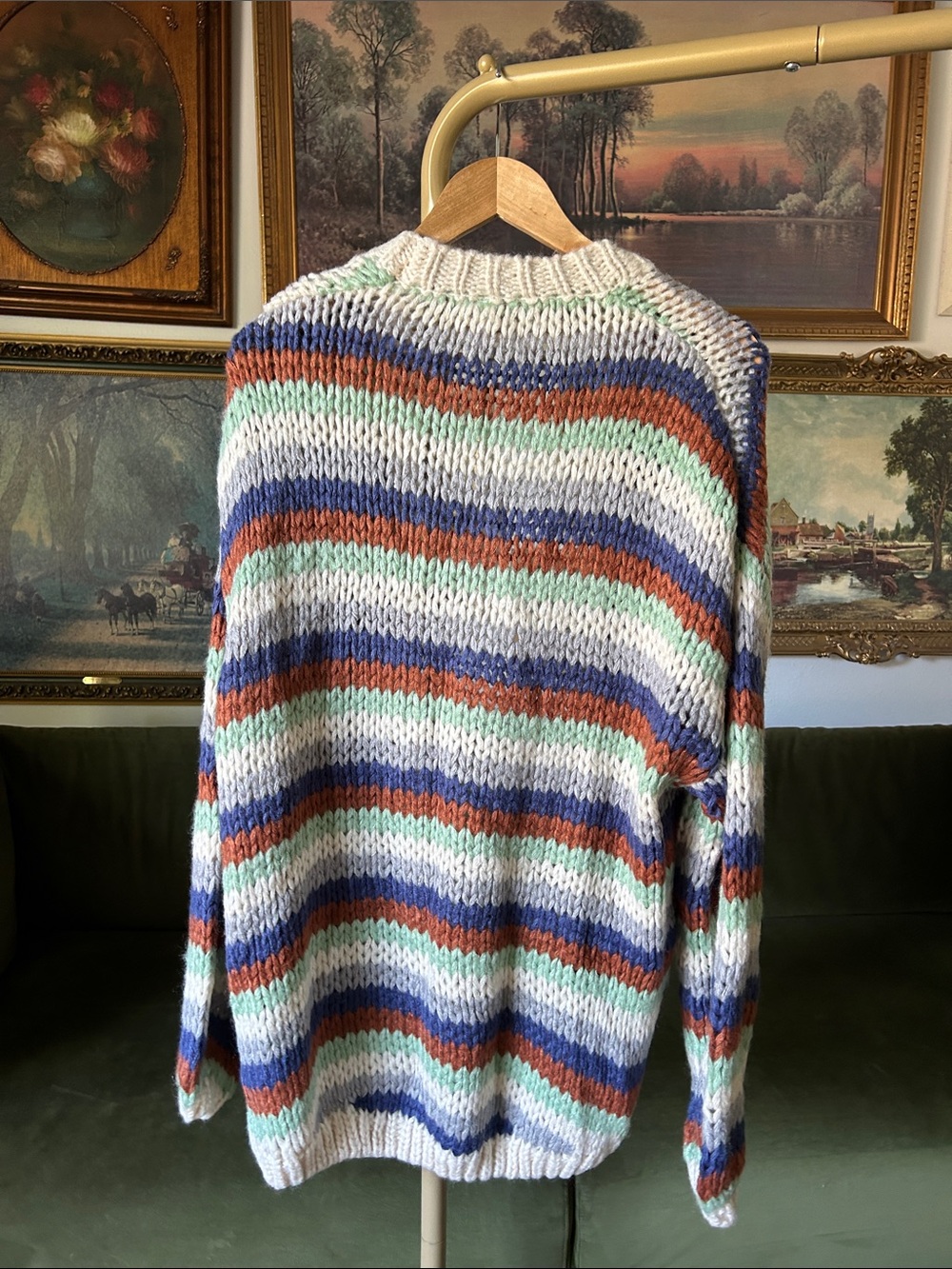 NWT Striped Open-Front Chunky Knit Cardigan Sweater - Multicolor - Picture 4 of 5